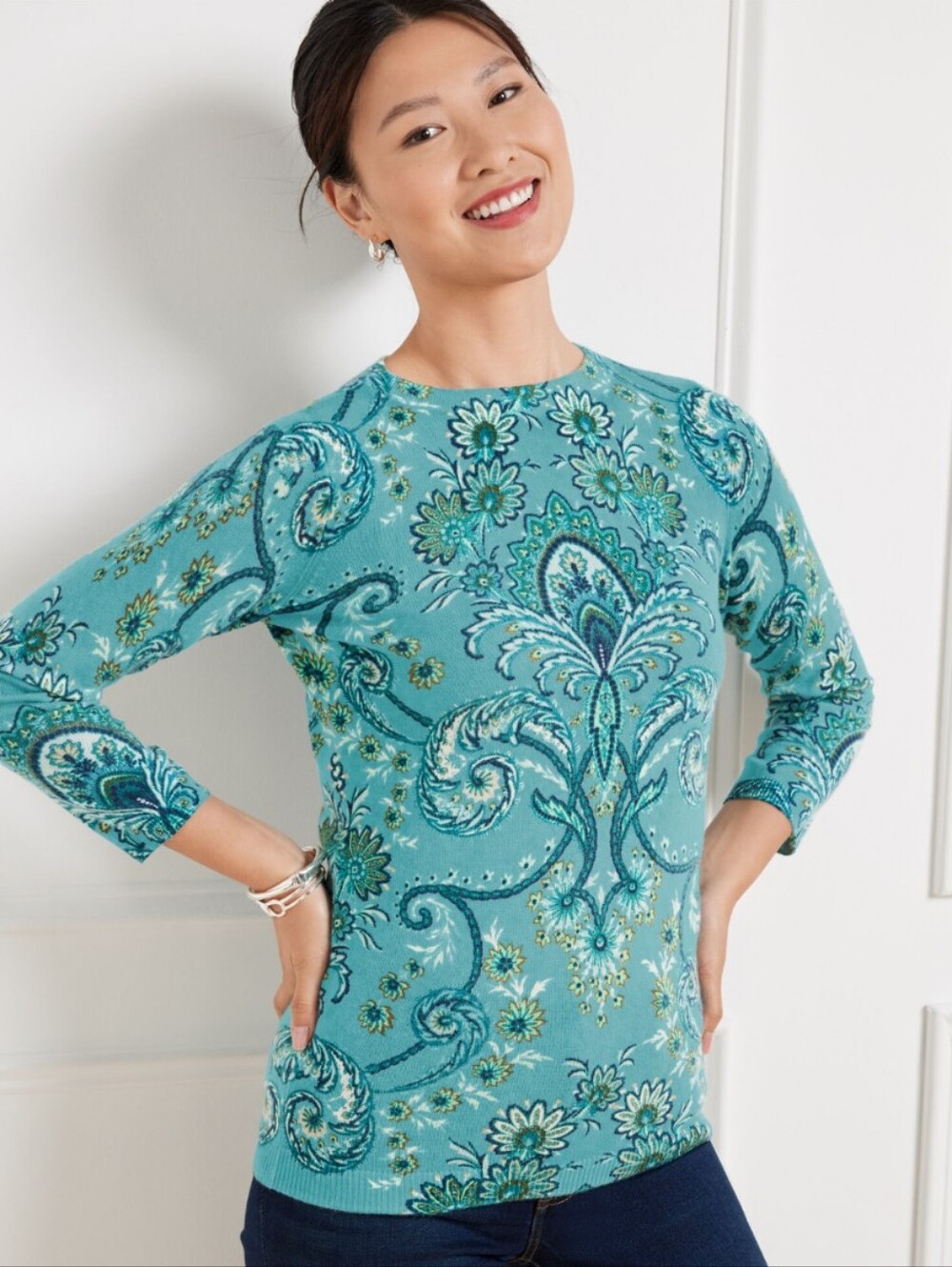 Talbots Audrey Pure Cashmere Imperial Floral Paisley Sweater XL